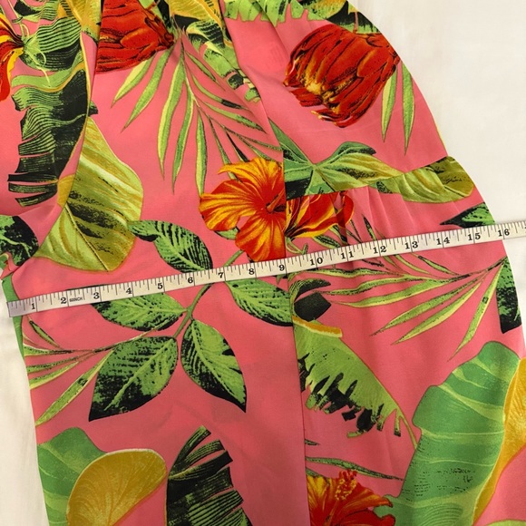Peach floral print high waisted wide leg pants off the shoulder crop top set - Picture 10 of 10